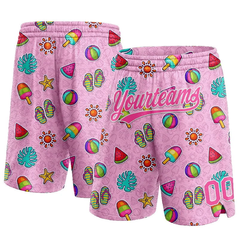 Men's basketball shorts moisture-urban -Custom Pink White 3D Pattern Summer Ice Cream And Watermelon Authentic Basketball Shorts