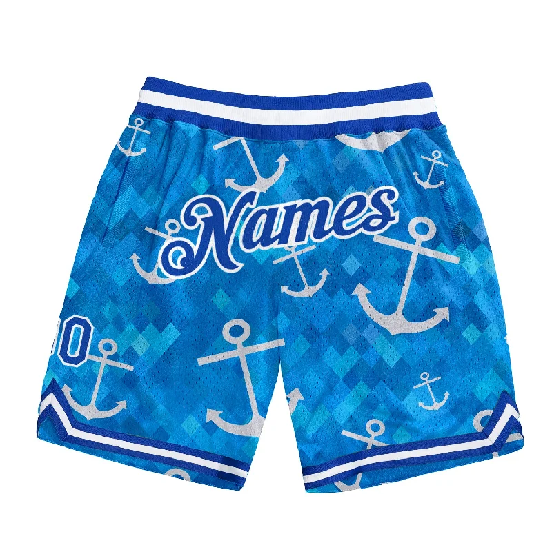 Men's basketball shorts active-urban -Custom Royal Royal-White 3D Pattern Design Anchors Authentic Basketball Shorts