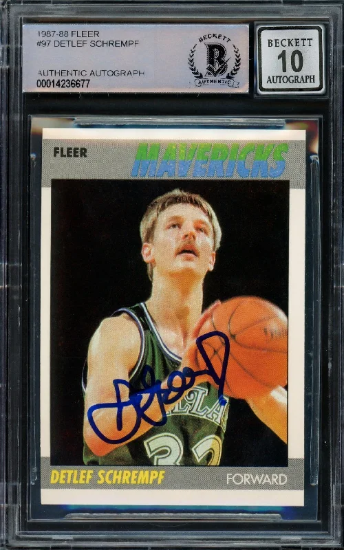 Men's basketball card fan favorite -Detlef Schrempf Autographed 1987 Fleer Rookie Card #97 Dallas Mavericks Auto Grade Gem Mint 10 Beckett BAS Stock #206119