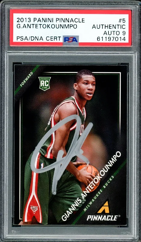 Men's basketball card quality offer -Giannis Antetokounmpo Autographed 2013 Panini Pinnacle Rookie Card #5 Milwaukee Bucks Auto Grade Mint 9 PSA/DNA #61197014