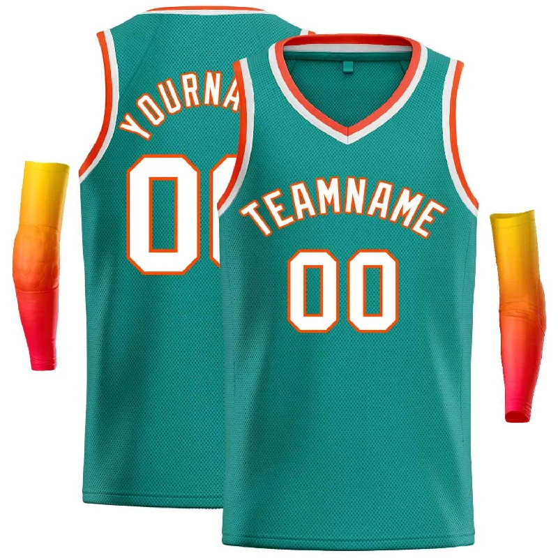 Men's basketball uniform lightweight shorts -Custom Teal White-Orange Classic Tops Men Casual Basketball Jersey