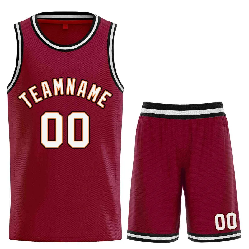 Men's basketball uniform team discount -Custom Maroon White-Orange Classic Sets Curved Basketball Jersey