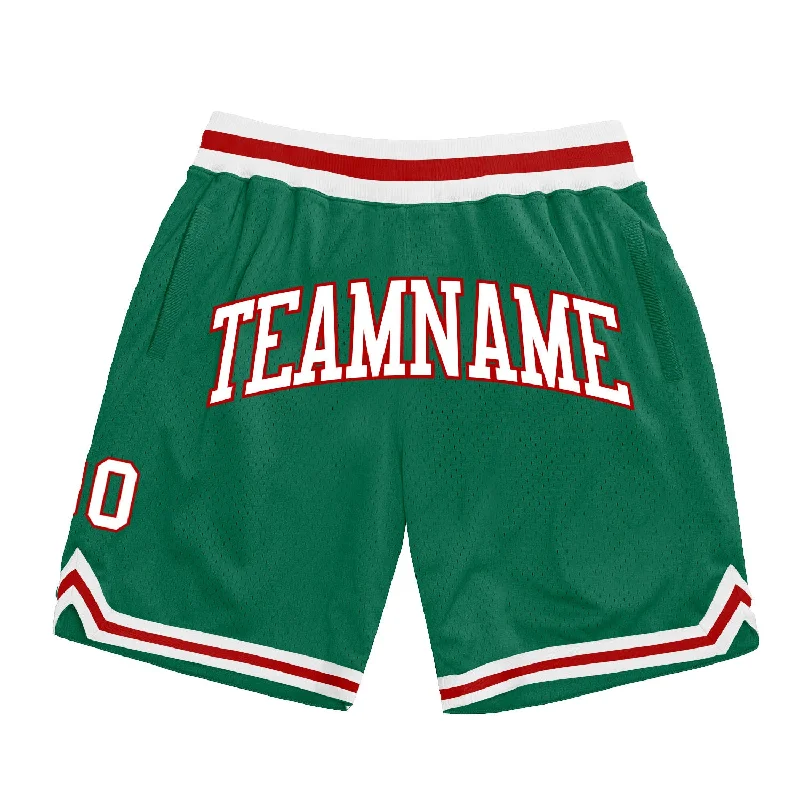 Men's basketball shorts lightweight-rugged -Custom Kelly Green White-Red Authentic Throwback Basketball Shorts