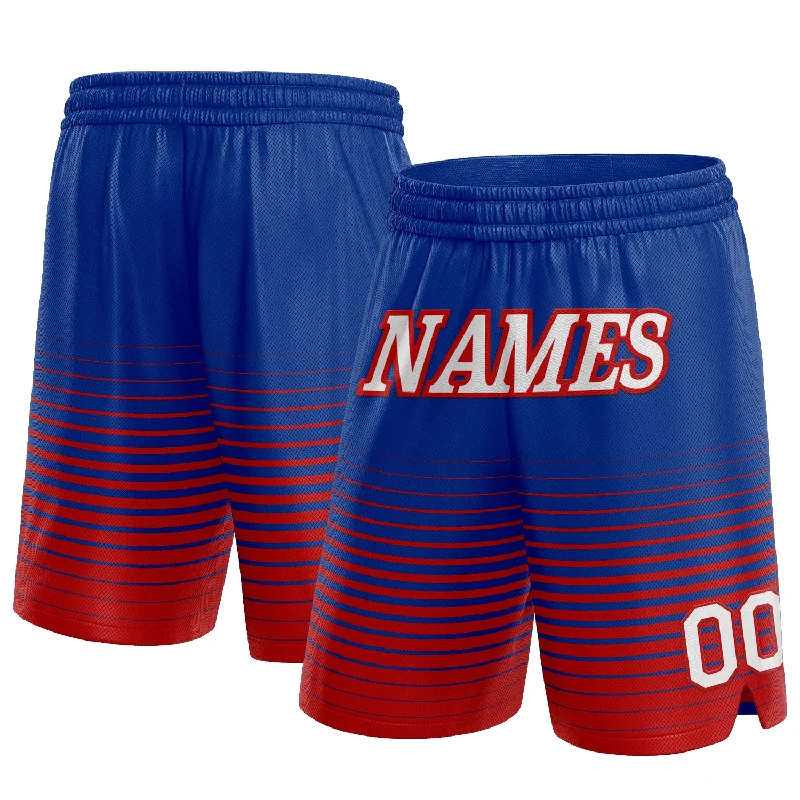 Men's basketball shorts rugged-design -Custom Royal White-Red Pinstripe Fade Fashion Authentic Basketball Shorts