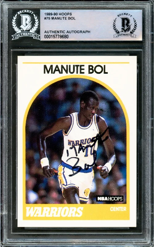 Men's basketball card squad roster -Manute Bol Autographed 1989-90 Hoops Card #75 Golden State Warriors Beckett BAS #15778680