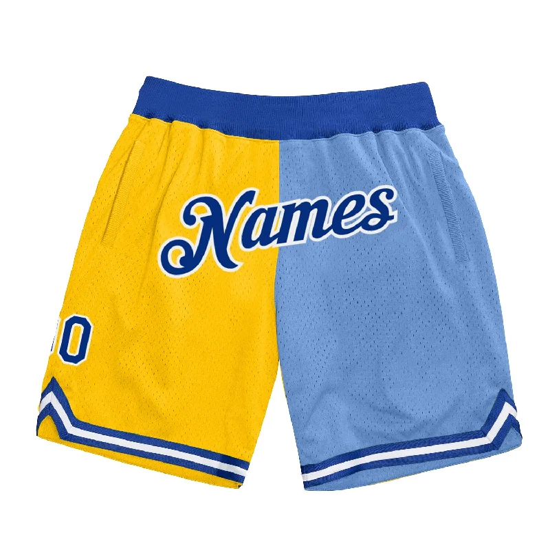 Men's basketball shorts urban-pro -Custom Gold Royal-Light Blue Authentic Throwback Split Fashion Basketball Shorts