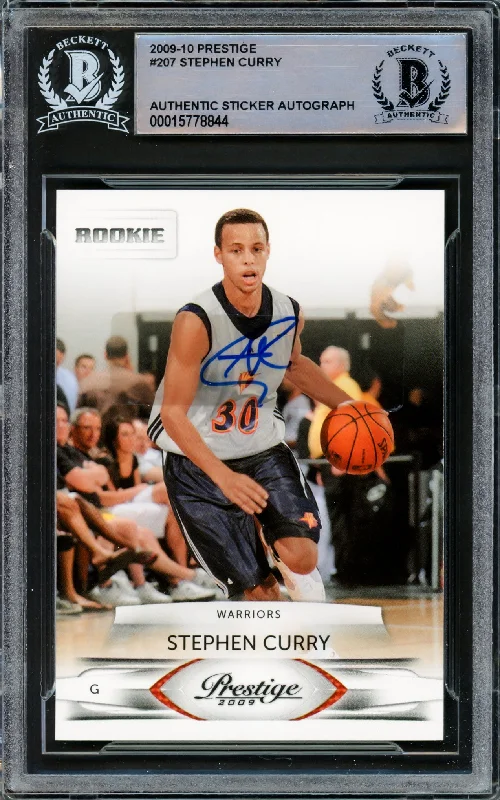 Men's basketball card team lineup -Stephen Curry Autographed 2009-10 Panini Prestige Rookie Card #207 Golden State Warriors Beckett BAS #15778844