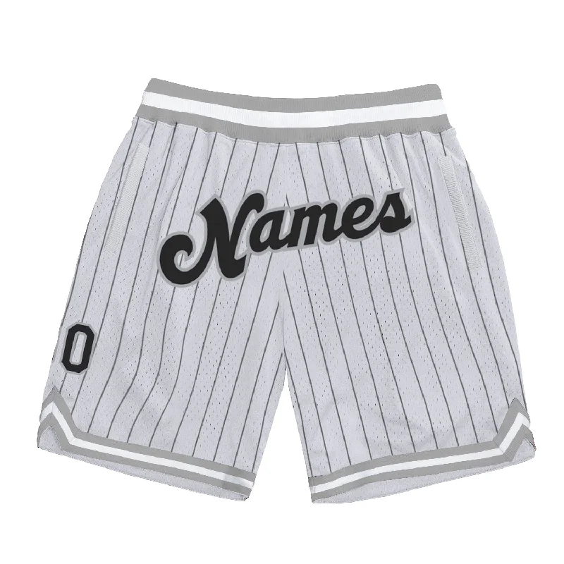 Men's basketball shorts rugged-dynamic -Custom White Black Pinstripe Black-Gray Authentic Basketball Shorts