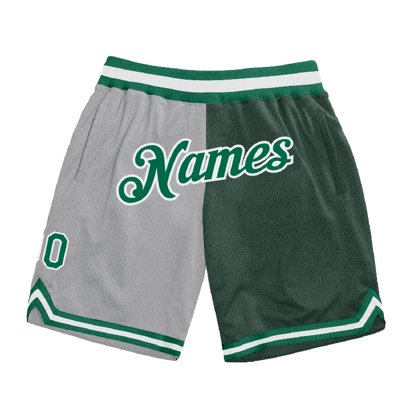 Men's basketball shorts sweat-elite -Custom Gray Kelly Green-Hunter Green Authentic Throwback Split Fashion Basketball Shorts