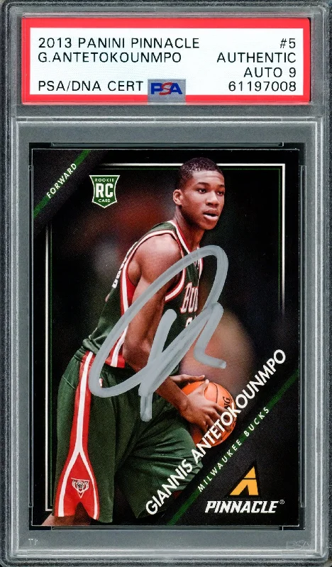 Men's basketball card stylish offer -Giannis Antetokounmpo Autographed 2013 Panini Pinnacle Rookie Card #5 Milwaukee Bucks Auto Grade Mint 9 PSA/DNA #61197008