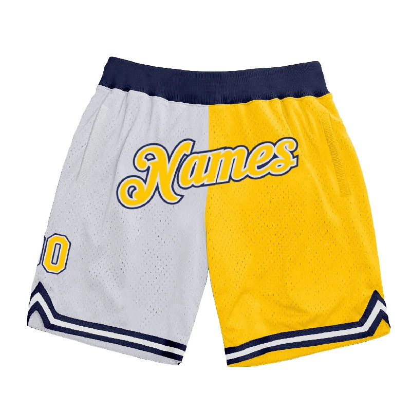 Men's basketball shorts sweat-urban -Custom White Gold-Navy Authentic Throwback Split Fashion Basketball Shorts