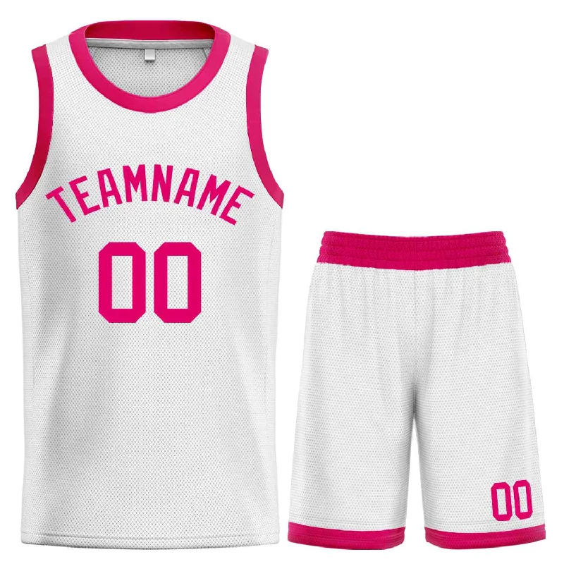 Men's basketball uniform lightweight sale -Custom White Pink-Classic Sets Curved Basketball Jersey