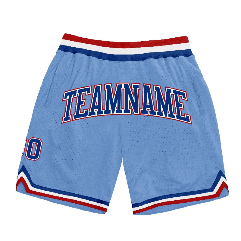 Men's basketball shorts performance-team -Custom Light Blue Royal-Red Authentic Throwback Basketball Shorts