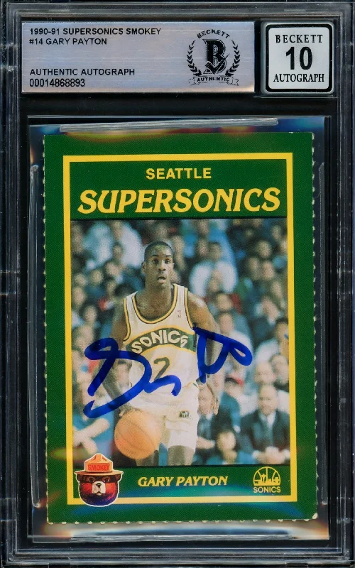 Men's basketball card squad cards -Gary Payton Autographed 1990-91 Smokey The Bear Rookie Card #14 Seattle Supersonics Auto Grade Gem Mint 10 Beckett BAS #14868893