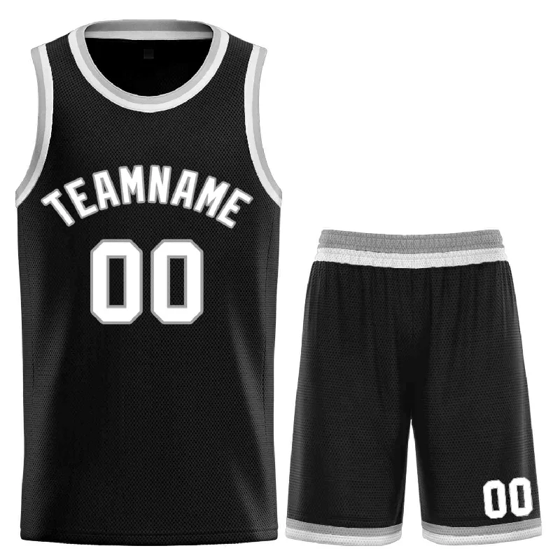 Men's basketball uniform seasonal sale -Custom Black White-Gray Classic Sets Curved Basketball Jersey