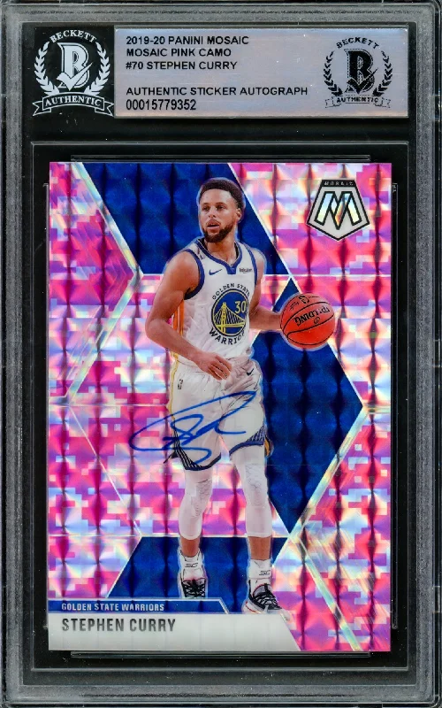 Men's basketball card wholesale lot -Stephen Curry Autographed 2019-20 Panini Pink Mosaic Prizm Card #70 Golden State Warriors Beckett BAS #15779352