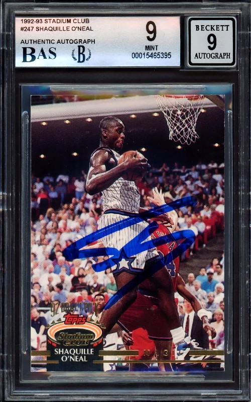 Men's basketball card quality special -Shaquille "Shaq" O'Neal Autographed 1992 Stadium Club Rookie Card #247 Orlando Magic BGS 9 Auto Grade Mint 9 Beckett BAS #15465395