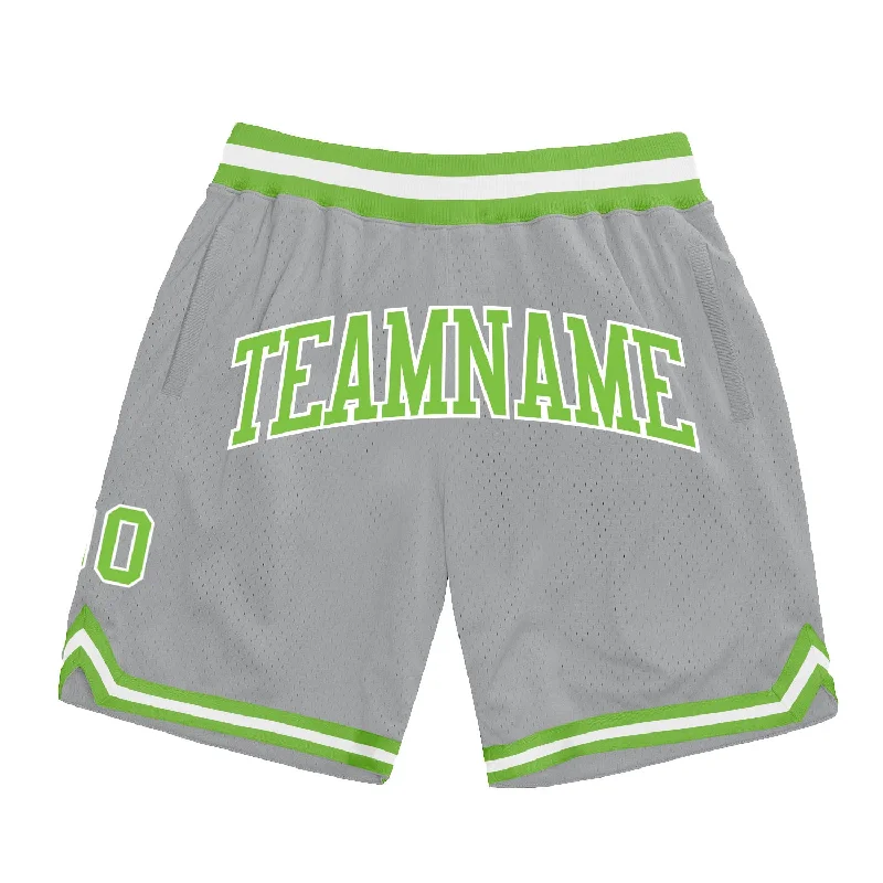 Men's basketball shorts quick-rugged -Custom Gray Neon Green-White Authentic Throwback Basketball Shorts