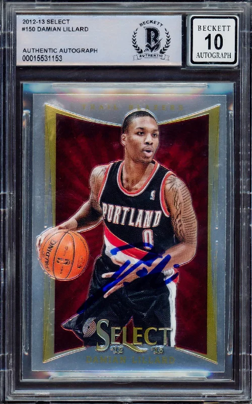 Men's basketball card player deal -Damian Lillard Autographed 2012-13 Panini Select Rookie Card #150 Portland Trail Blazers Auto Grade Gem Mint 10 Beckett BAS Stock #214863