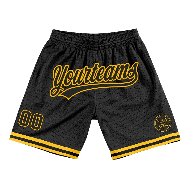 Men's basketball shorts pro-bold -Custom Black Gold Authentic Throwback Basketball Shorts