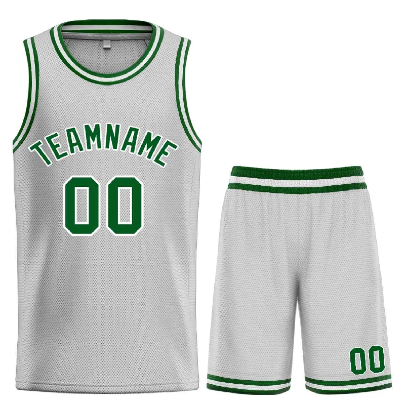 Men's basketball uniform stylish deal -Custom Gray Green-White Classic Sets Bull Basketball Jersey