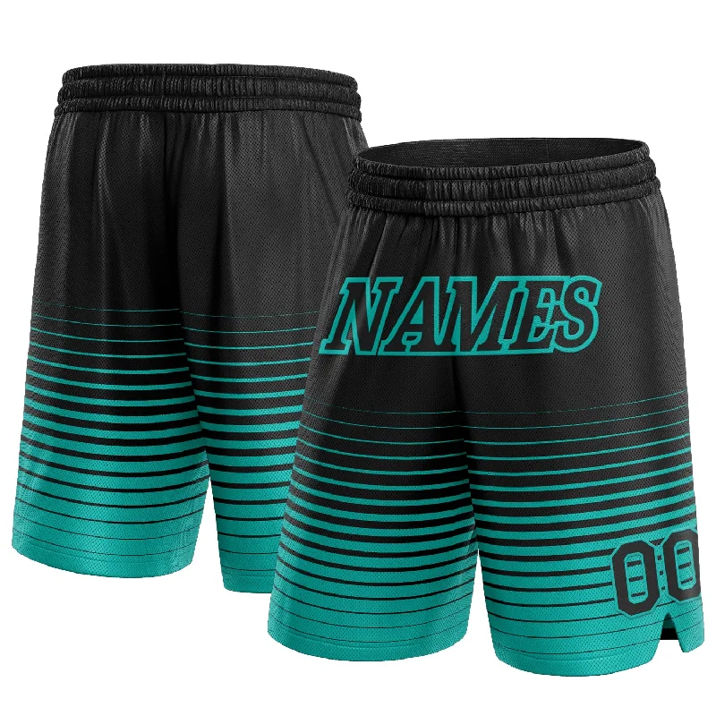 Men's basketball shorts sport-elite -Custom Black Aqua Pinstripe Fade Fashion Authentic Basketball Shorts