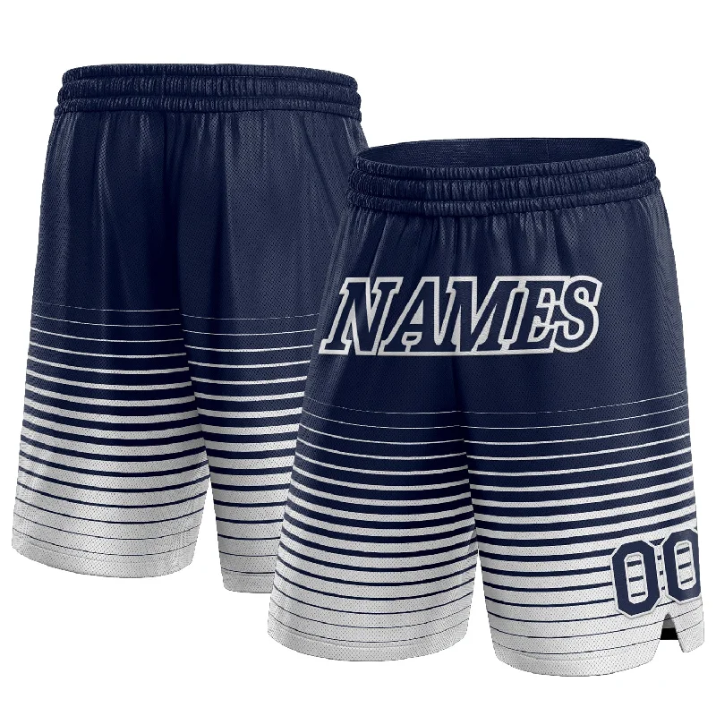 Men's basketball shorts lightweight-elite -Custom Navy White Pinstripe Fade Fashion Authentic Basketball Shorts