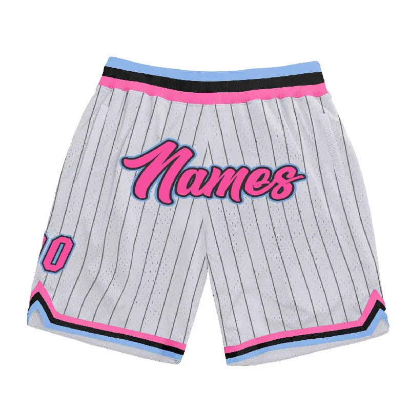 Men's basketball shorts quick-sleek -Custom White Black Pinstripe Pink-Light Blue Authentic Basketball Shorts