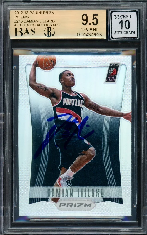 Men's basketball card pro-level rarity -Damian Lillard Autographed 2012-13 Panini Prizm Prizms Rookie Card #245 Portland Trail Blazers BGS 9.5 Auto Grade Gem Mint 10 Highest Graded Beckett BAS #14323698