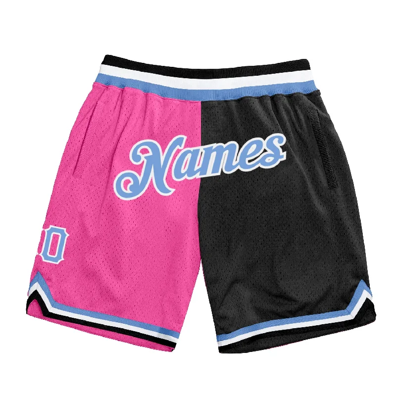 Men's basketball shorts hybrid-dynamic -Custom Pink Light Blue-Black Authentic Throwback Split Fashion Basketball Shorts