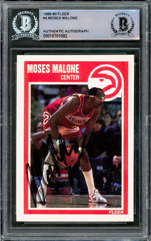 Men's basketball card sport special -Moses Malone Autographed 1989-90 Fleer Card #4 Atlanta Hawks Beckett BAS #15781092