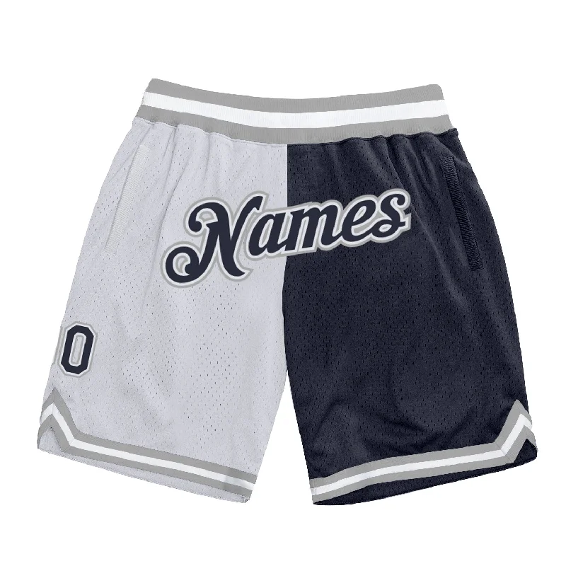 Men's basketball shorts bold-urban -Custom White Navy-Gray Authentic Throwback Split Fashion Basketball Shorts