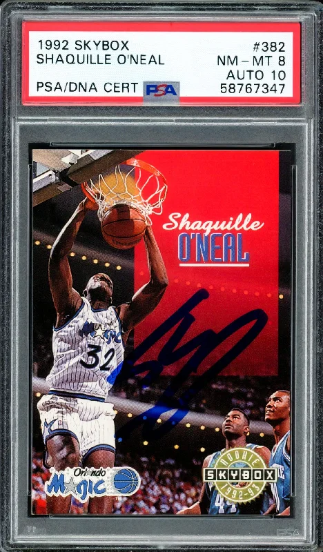 Men's basketball card collectible set -Shaquille "Shaq" O'Neal Autographed 1992 Skybox Rookie Card #382 Orlando Magic PSA 8 Auto Grade Gem Mint 10 PSA/DNA Stock #207333