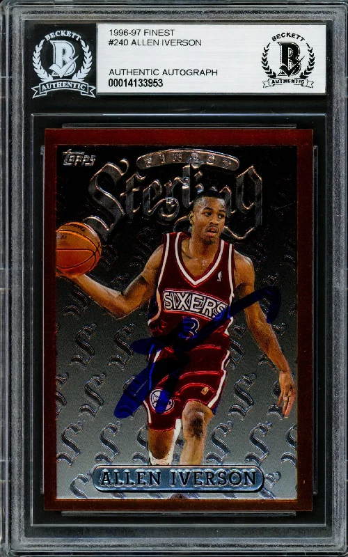 Men's basketball card light series -Allen Iverson Autographed 1996-97 Topps Finest Sterling Rookie Card #240 Philadelphia 76ers Beckett BAS #14133953