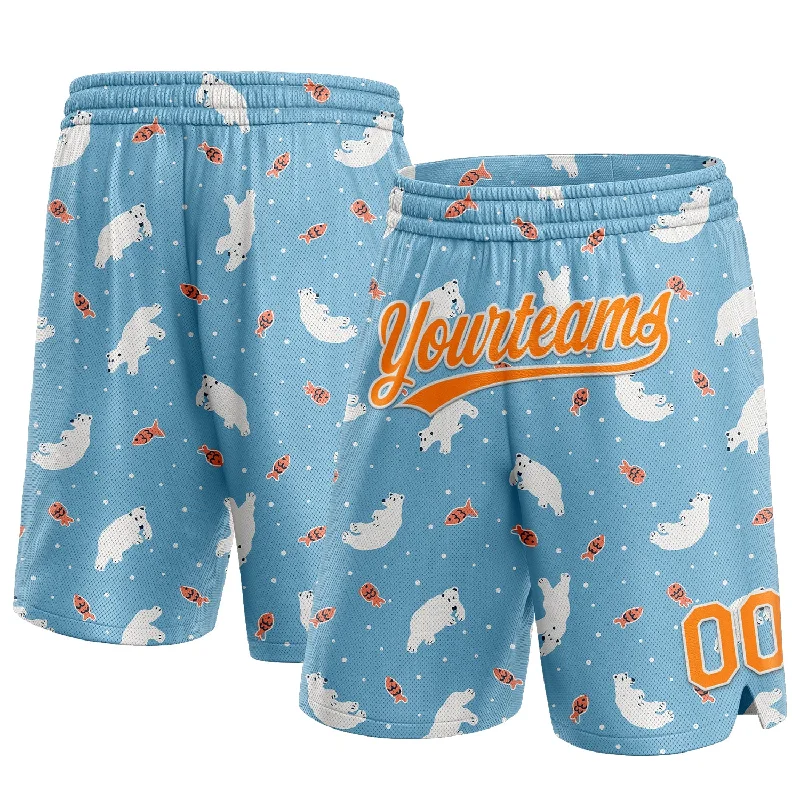 Men's basketball shorts cooling-urban -Custom Light Blue Bay Orange-White 3D Pattern Polar Bear And Fish Authentic Basketball Shorts