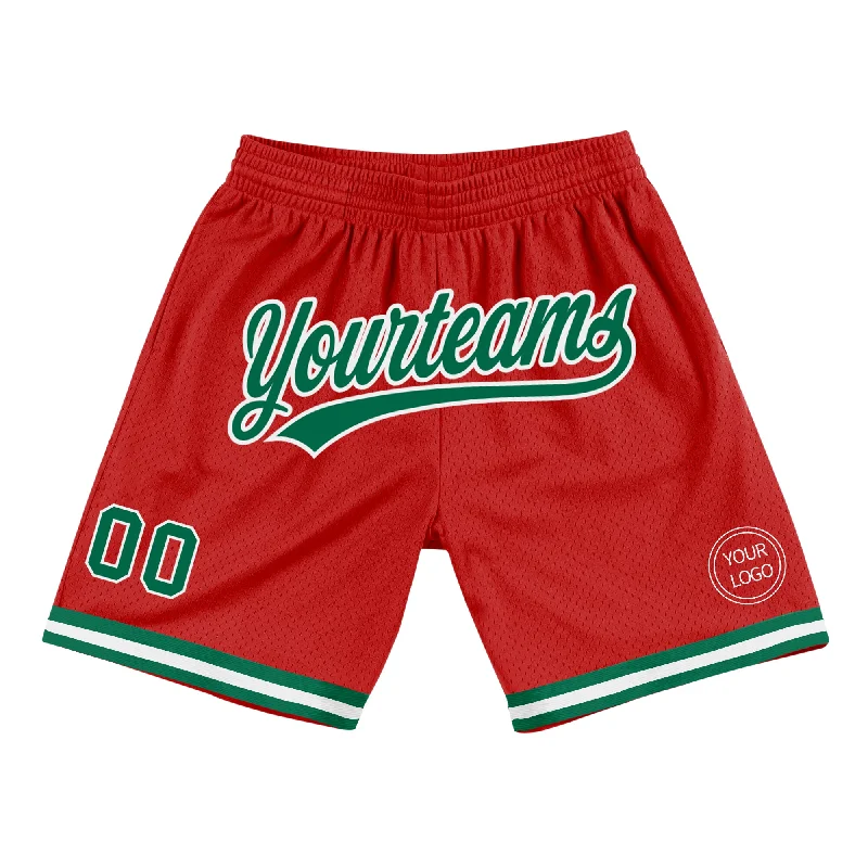 Men's basketball shorts moisture-team -Custom Red Kelly Green-White Authentic Throwback Basketball Shorts