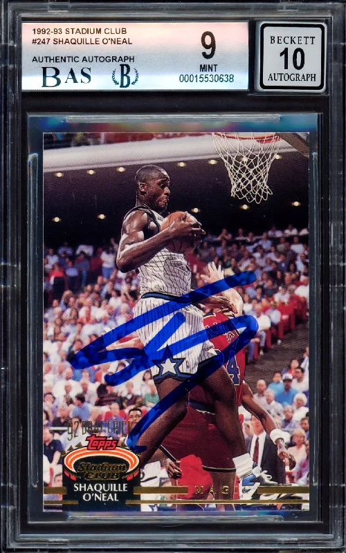 Men's basketball card light assortment -Shaquille "Shaq" O'Neal Autographed 1992-93 Stadium Club Rookie Card #247 Orlando Magic BGS 9 Auto Grade Gem Mint 10 Beckett BAS #15530638