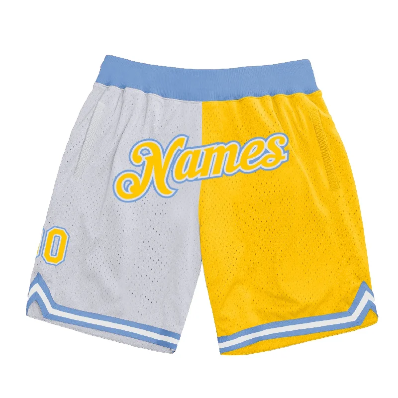 Men's basketball shorts moisture-urban -Custom White Gold-Light Blue Authentic Throwback Split Fashion Basketball Shorts