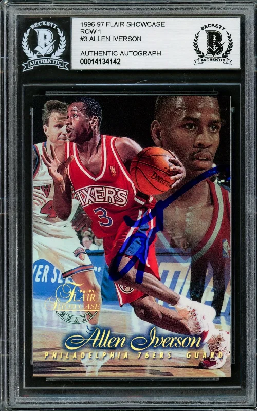 Men's basketball card team collection -Allen Iverson Autographed 1996-97 Flair Showcase Row 1 Rookie Card #3 Philadelphia 76ers Beckett BAS #14134142