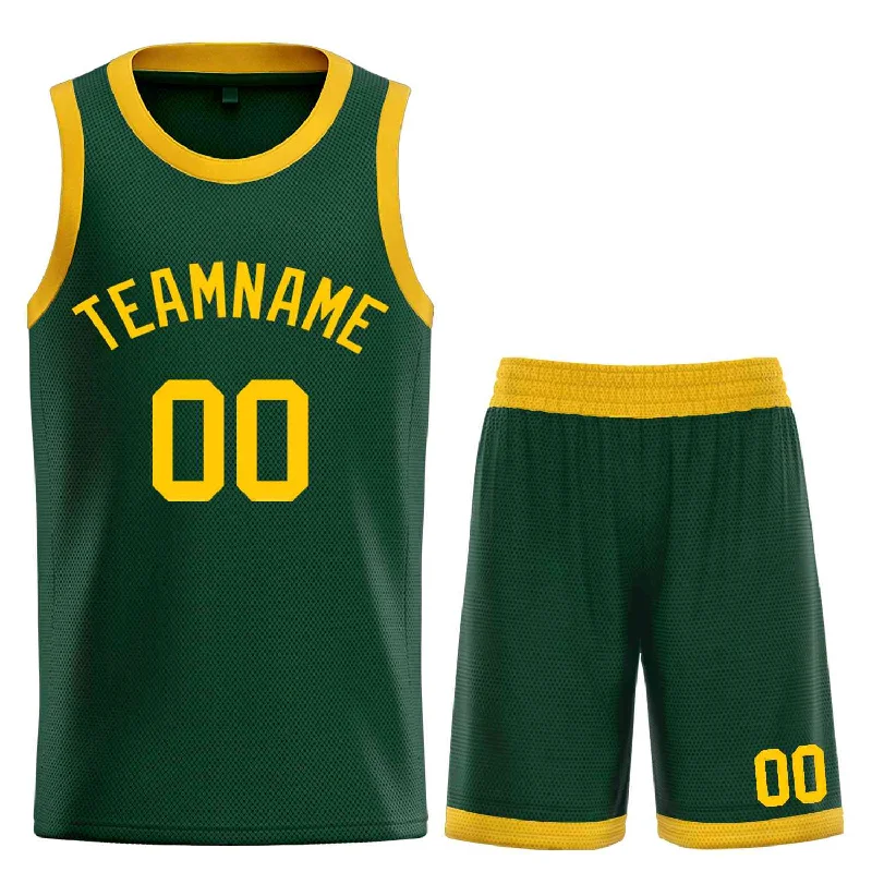 Men's basketball uniform bold colors -Custom Hunter Green YellowBull Classic Sets Curved Basketball Jersey