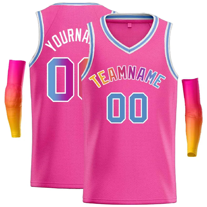 Men's basketball uniform team promotion -Custom Pink Powder Blue-White Classic Tops Men Casual Basketball Jersey