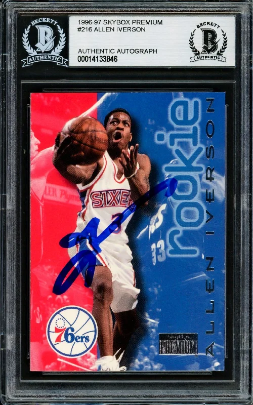 Men's basketball card lightweight lineup -Allen Iverson Autographed 1996-97 Skybox Premium Rookie Card #216 Philadelphia 76ers Beckett BAS #14133846