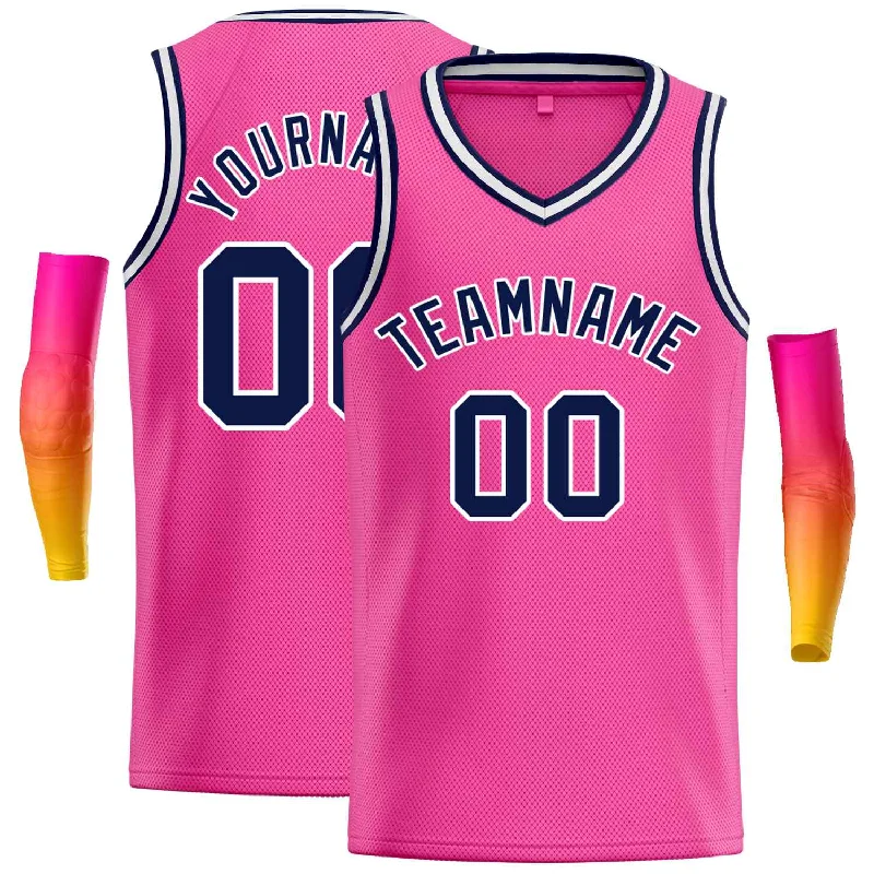 Men's basketball uniform sports deal -Custom Pink Navy-White Classic Tops Men Casual Basketball Jersey