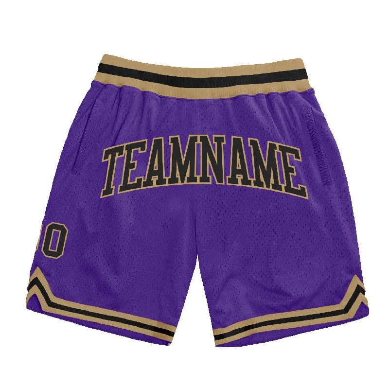 Men's basketball shorts breathable-rugged -Custom Purple Black-Old Gold Authentic Throwback Basketball Shorts