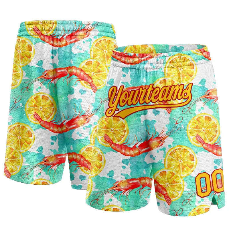 Men's basketball shorts dynamic-rugged -Custom White Yellow-Red 3D Pattern Lobster And Lemon Authentic Basketball Shorts