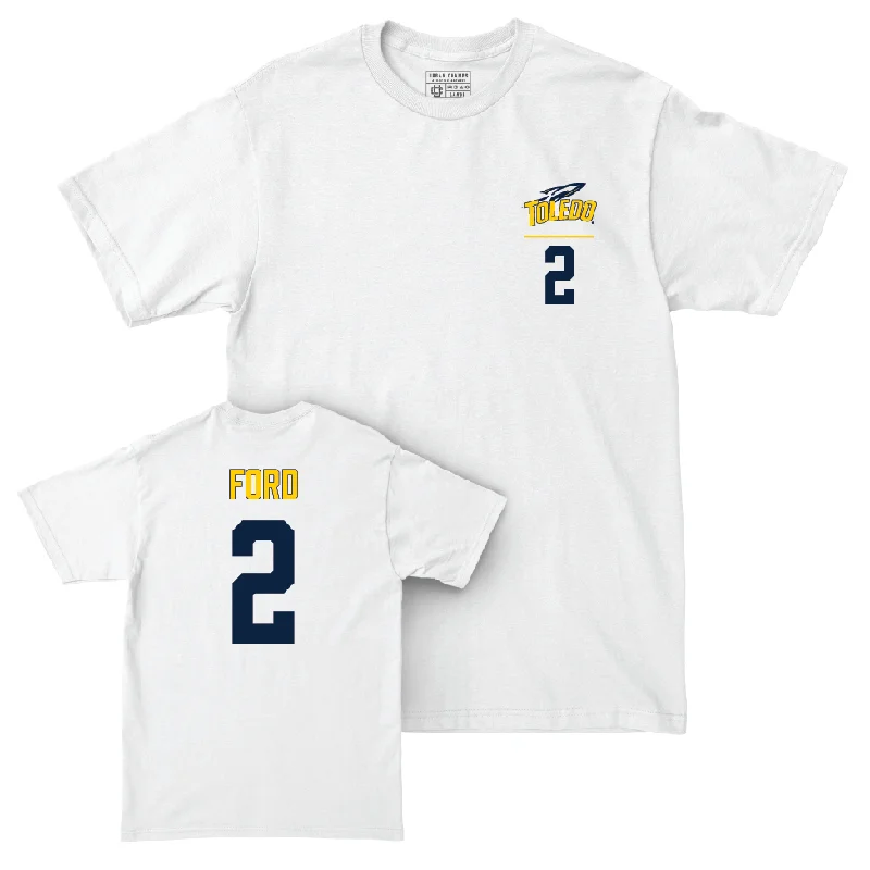 Men's basketball T-shirt sweat-wicking tech -Toledo Men's Basketball White Logo Comfort Colors Tee - Bryce Ford | #2