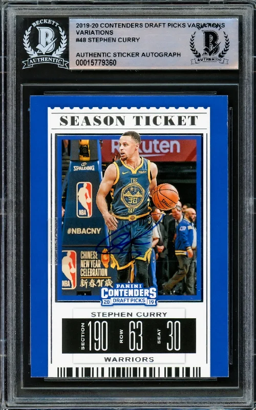 Men's basketball card light cards -Stephen Curry Autographed 2019-20 Panini Contenders Draft Picks Variations Card #48 Golden State Warriors Blue Beckett BAS Stock #216850