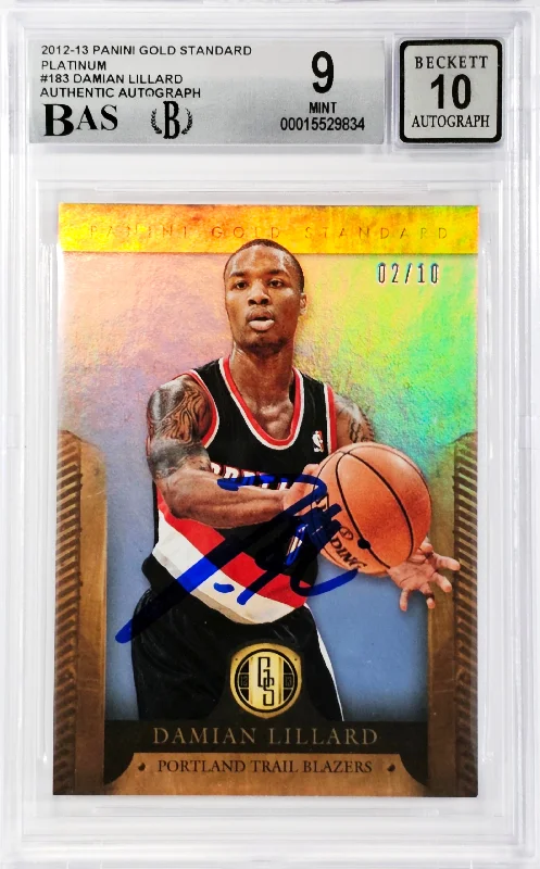 Men's basketball card rare lineup -Damian Lillard Autographed 2012-13 Panini Gold Standard Platinum Rookie Card #183 Portland Trail Blazers BGS 9 Auto Grade Gem Mint 10 #2/10 Beckett BAS #15529834