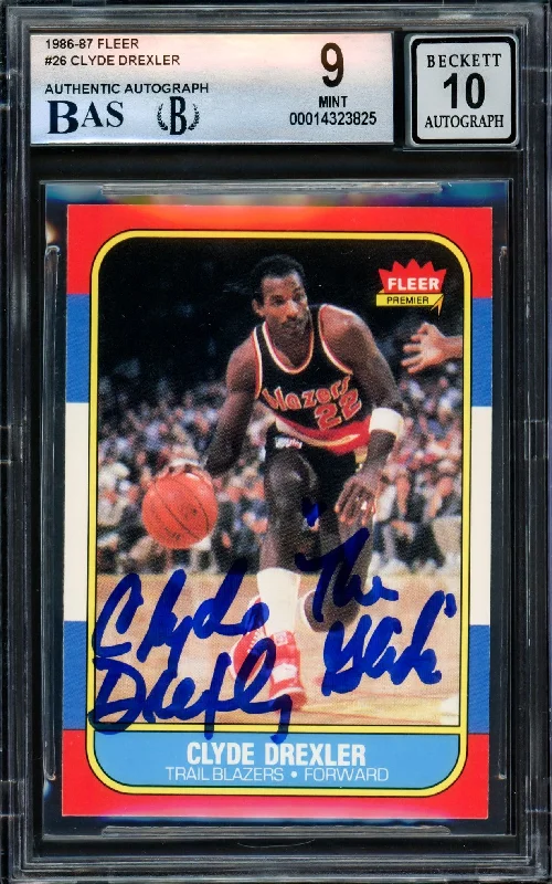 Men's basketball card pro kit -Clyde Drexler Autographed 1986-87 Fleer Rookie Card #26 Portland Trail Blazers BGS 9 Auto Grade Gem Mint 10 Beckett BAS #14323825