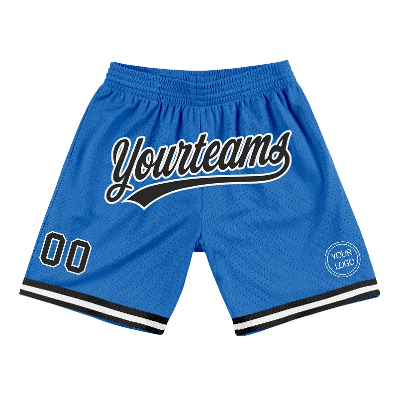 Men's basketball shorts pro-style -Custom Blue Black-White Authentic Throwback Basketball Shorts